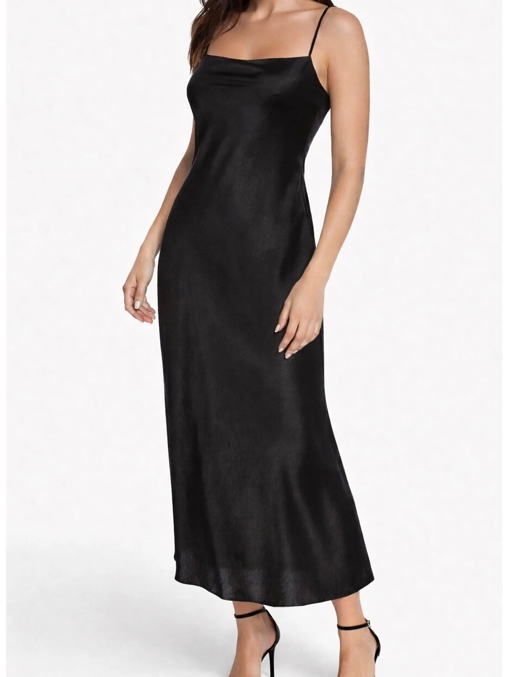 bebe Black Satin Slip Maxi Dress with Spaghetti Straps - Picture 2 of 6